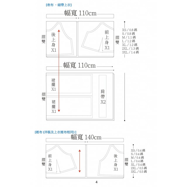 細肩帶洋裝&細肩帶上衣紙型 (成人:XS~3XL)