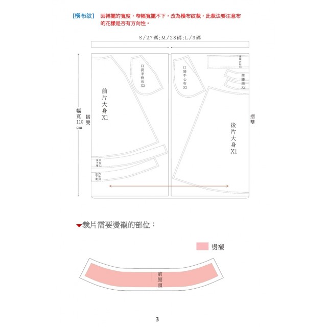寛擺裙子紙型 (大人:S、M、L)