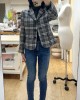 女裝甲級-全裡西裝領對格立式口袋外套(黑白彩條樣衣)