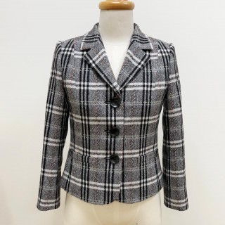 女裝甲級-全裡西裝領對格立式口袋外套(黑白彩條樣衣)