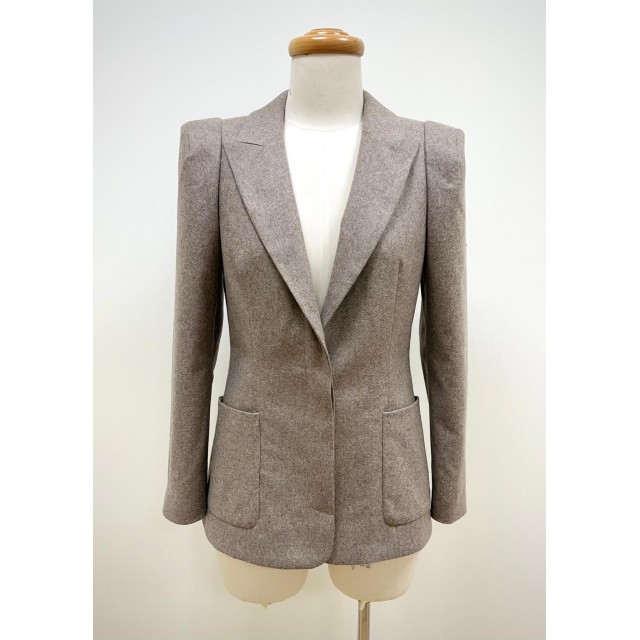 女裝甲級-全裡翻領箱型袖隱藏式門襟外套(卡其色樣衣)