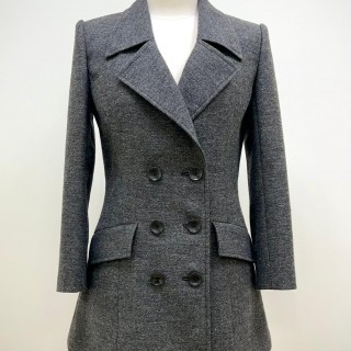 女裝甲級-全裡翻領雙排釦蓋式口袋外套(黑灰人字紋樣衣)